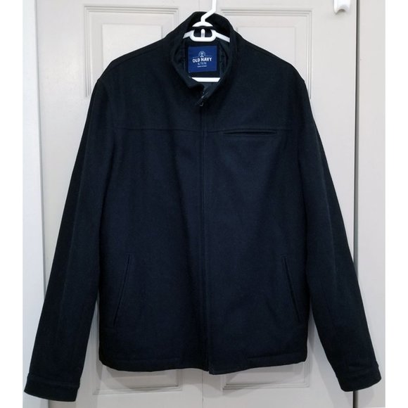 Old Navy black wool blend full zipper jacket with pockets XL - Picture 1 of 4